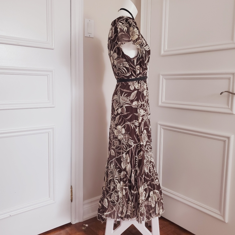 Vintage 80's Crepe Floral Short Sleeved Maxi Dress By Linea Domani Italy - Picture 8 of 16